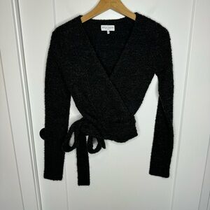 Ripley Rader Grey Fuzzy Crop Wrap Sweater Size 1